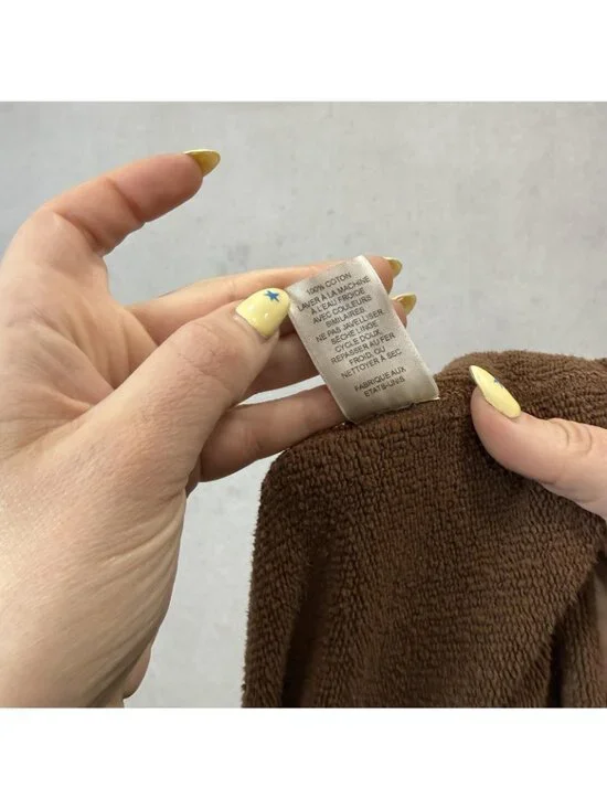 Nili Lotan Hoodie Womens XS Brown Terry V Neck Pullover Kangaroo Pocket Raw Hem